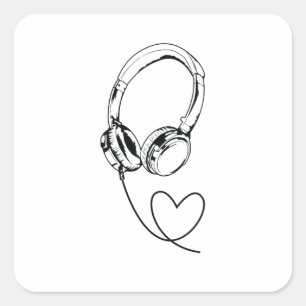 Sticker Carré Écouteurs "Musique avec coeur"