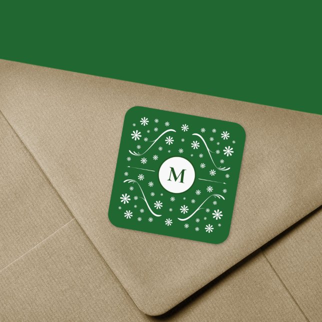 Sticker Carré Écran Monogramme vert Emerald (Emerald Green Flower Power Monogram Sticker)