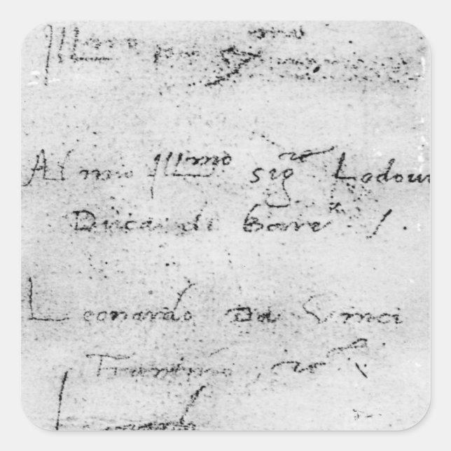 Sticker Carré Écriture manuscrite de Léonard de Vinci (Devant)