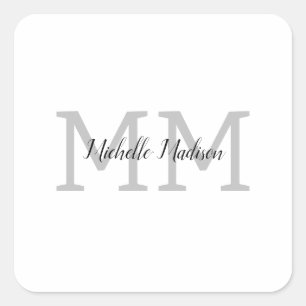 Sticker Carré Écriture manuscrite moderne monographie Nom Initia
