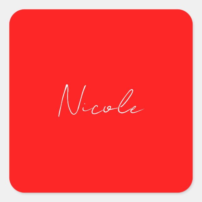 Sticker Carré Écriture manuscrite Nom élégant Rouge Blanc Couleu (Devant)