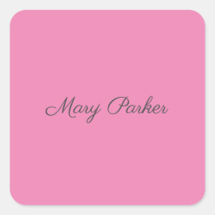 Sticker Carré Écriture manuscrite Nom professionnel simple rose