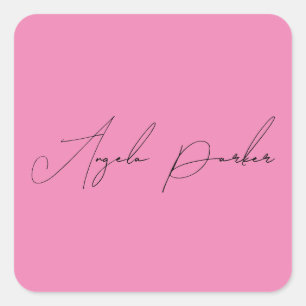 Sticker Carré Écriture manuscrite Nom professionnel simple rose