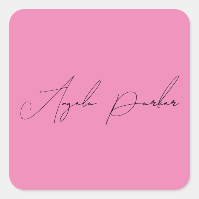 Sticker Carré Écriture manuscrite Nom professionnel simple rose (Devant)
