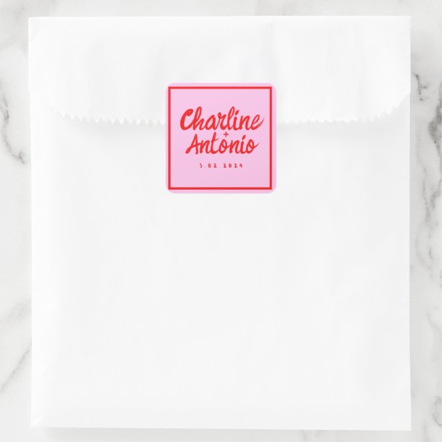 Sticker Carré Écriture moderne rouge rose Mariage rétro (Sac)