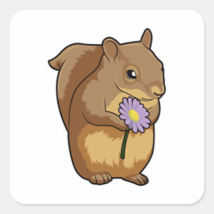 Sticker Carré Écureuil à fleurs violettes