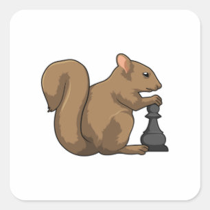 Sticker Carré Écureuil aux échecs avec pièce d'échecs Évêque
