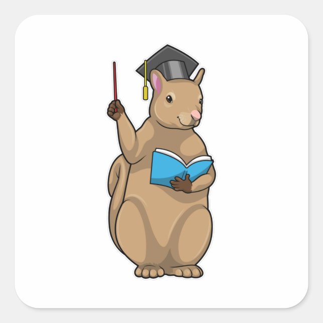 Sticker Carré Écureuil comme enseignant avec livre (Devant)