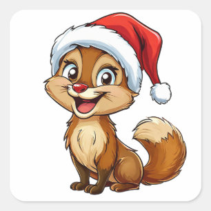 Sticker Carré Écureuil de dessin animé adorable avec un chapeau