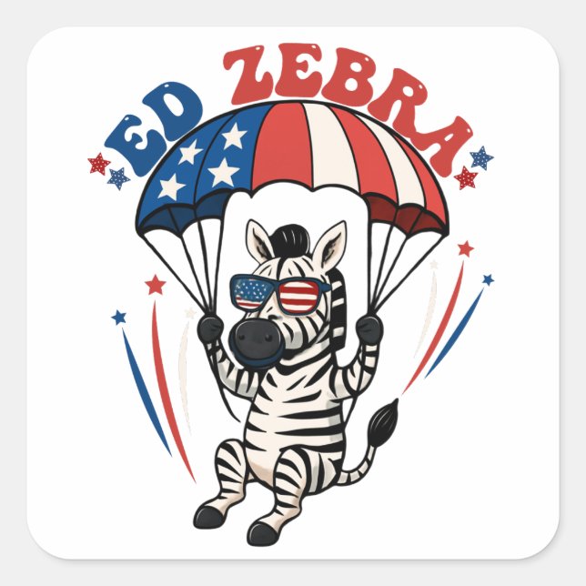 Sticker Carré Ed Zebra Happy 4 juillet drapeau patriotique améri (Devant)