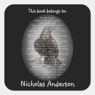 Sticker Carré Edgar Allen Poe l'art d'ex-libris de poème de
