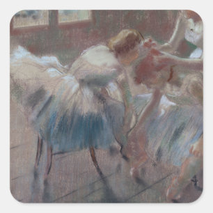 Sticker Carré Edgar Degas   trois danseurs se préparant à la