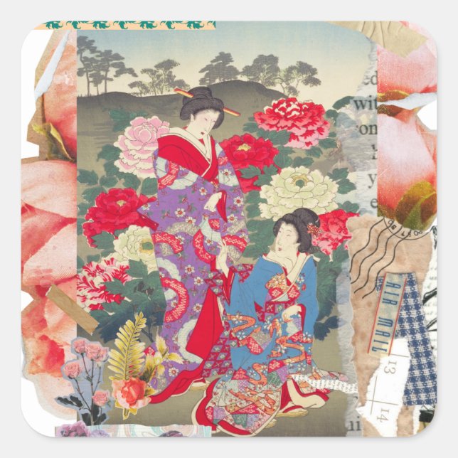 Sticker Carré Edo Beauty & Peony Garden – Traditional Japanese  (Devant)