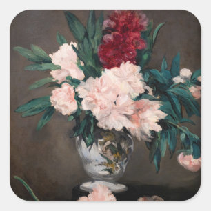 Sticker Carré Edouard Manet - Vase de pivoines sur petit socle