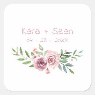 Sticker Carré Effet d'aquarelle mariage rose floral