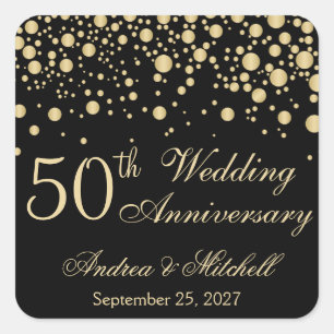 Sticker Carré Effet d'or confetti 50e anniversaire du Mariage