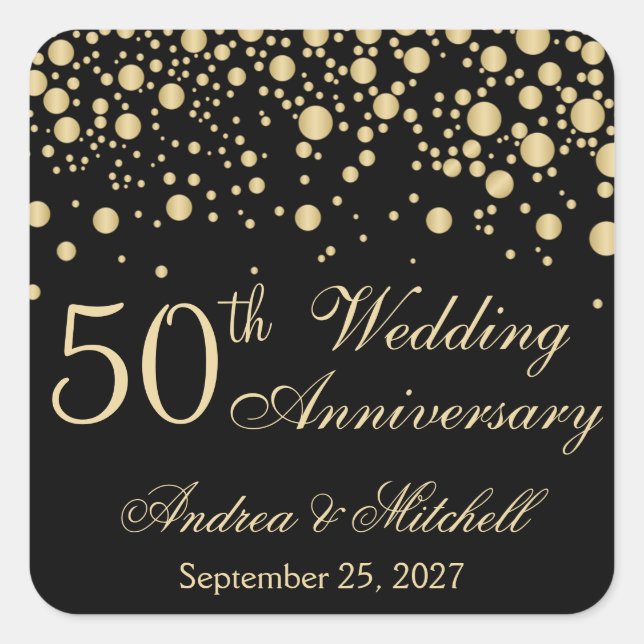 Sticker Carré Effet d'or confetti 50e anniversaire du Mariage (Devant)