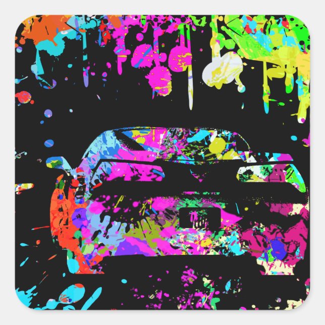 Sticker Carré Effet Graffiti de peinture de corvette (Devant)