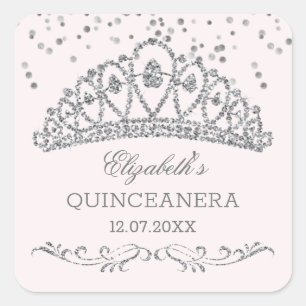 Sticker Carré Effet parties scintillant argent tiara, confetti Q