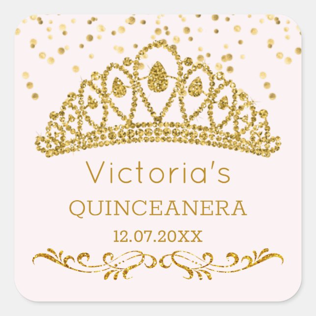 Sticker Carré Effet parties scintillant or tiara, confetti Quinc (Devant)