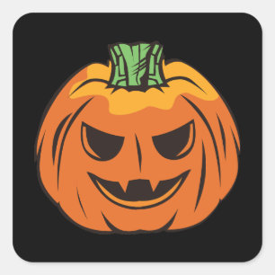 Sticker Carré Éffrayant Citrouille Halloween