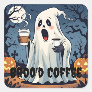 Sticker Carré Éffrayant fantôme Broo'd café Halloween Cafe autoc