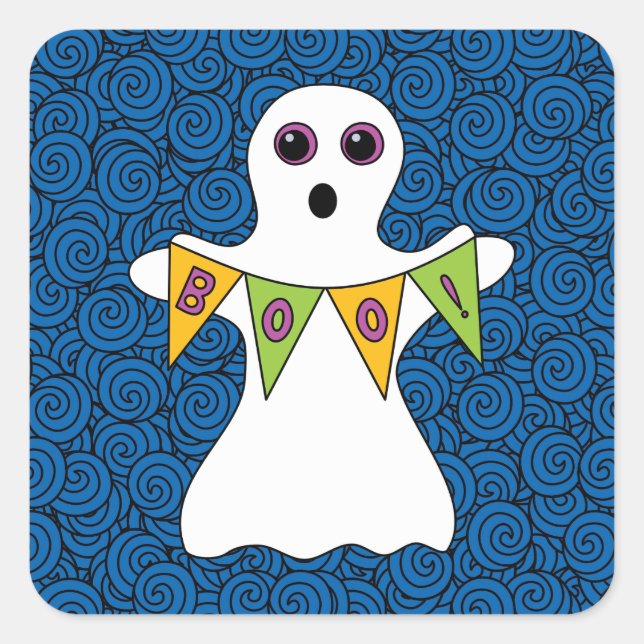 Sticker Carré Éffrayant Halloween Ghost Boo (Devant)