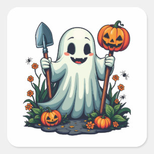 Sticker Carré Éffrayant Halloween Jardin d'automne Citrouille fa