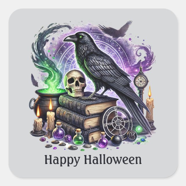 Sticker Carré Éffrayant Halloween oiseau personnalisable (Devant)