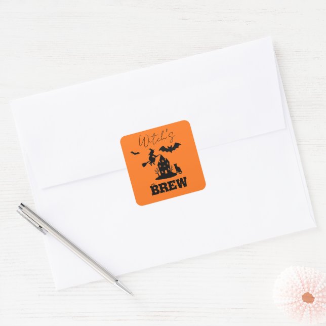 Sticker Carré Éffrayant Hauné Maison & Sorcière Silhouette | (Enveloppe)