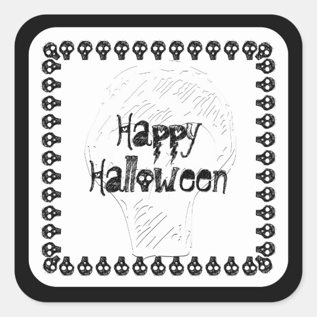 Sticker Carré Éffrayant Joyeux Halloween Letters | Noir/Blanc (Devant)