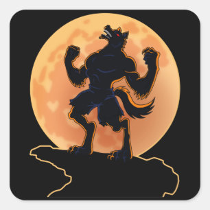 Sticker Carré Effrayant loup-garou hurlant Trick ou traiter Hall