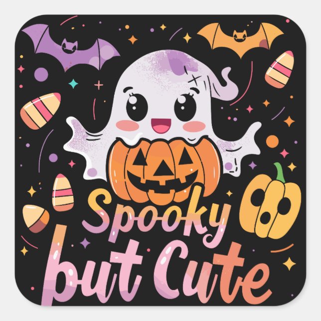 Sticker Carré Éffrayant mais mignon | ExDesigner | Halloween (Devant)