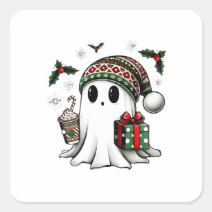 Sticker Carré Éffrayant Noël Halloween Fantôme Santa Hat