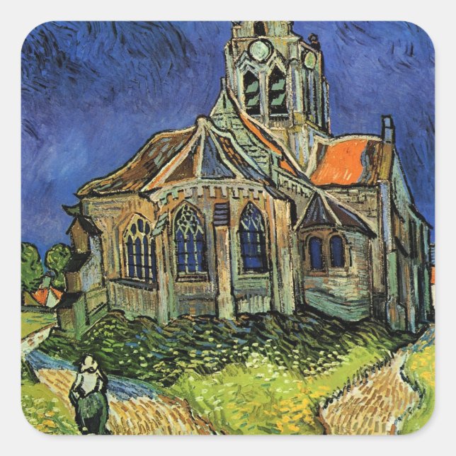 Sticker Carré Eglise à Auvers-sur-Oise par Vincent van Gogh (Devant)