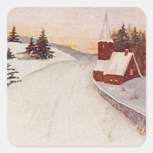 Sticker Carré Église Christian Snow Winter (Devant)