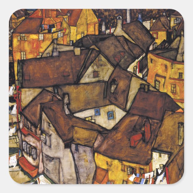 Sticker Carré Egon Schiele Krumau Croissant des Maisons (Devant)