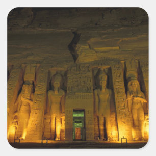 Sticker Carré Égypte, Abu Simbel, Façade illuminée du petit