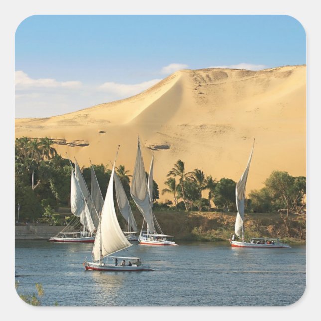 Sticker Carré Egypte, Assouan, Nil, Bateaux à voile Felucca, 2 (Devant)