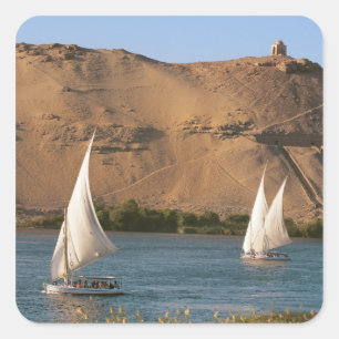 Sticker Carré Egypte, Assouan, Nil River, voiliers Felucca,
