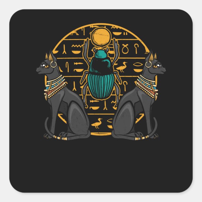 Sticker Carré Égypte Bastet Cat Scarab Histoire de l'Égypte (Devant)
