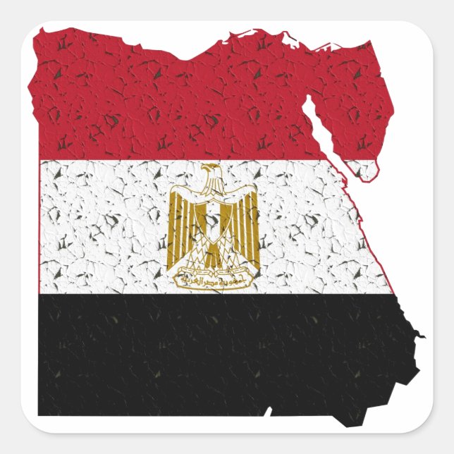 Sticker Carré Egypte Drapeau Carte Crackle (Devant)
