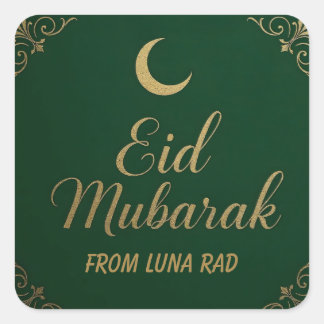 Sticker Carré Eid Moubarak élégant et luxueux en vert