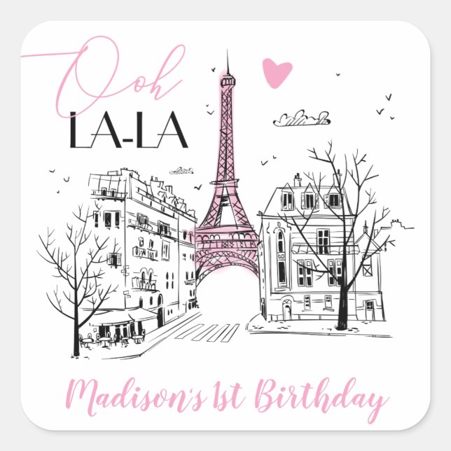 Sticker Carré Eifel Tower Paris Joyeux anniversaire à Paris (Devant)