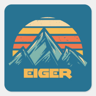 Sticker Carré Eiger Suisse Rétro Turquoise