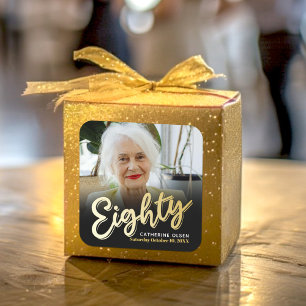 Sticker Carré Eighty or couleur script photo anniversaire