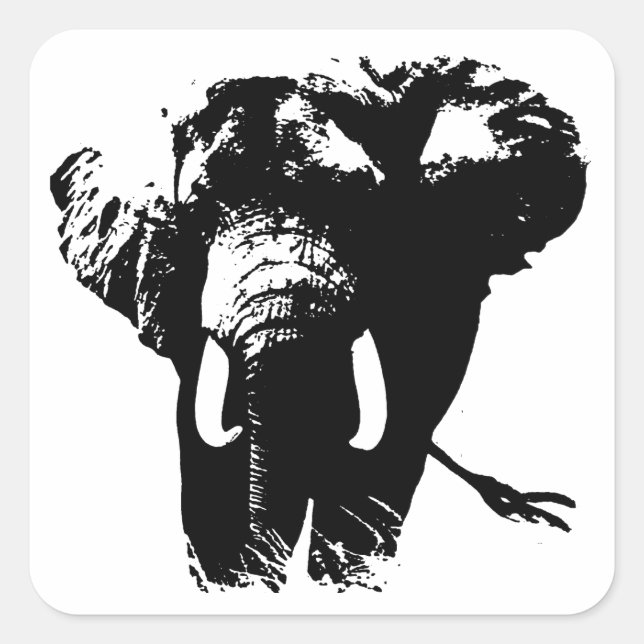 Sticker Carré Éléfant Pop Art Noir & Blanc (Devant)