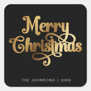 Sticker Carré Elegan Black & Gold Joyeux Script de Noël personna