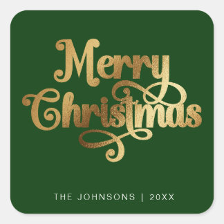 Sticker Carré Elegan Green & Gold Joyeux Script de Noël personna
