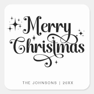 Sticker Carré Elegan noir & blanc Joyeux Noël Script personnalis